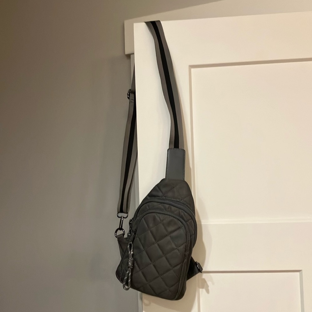 Gray sling crossbody bag